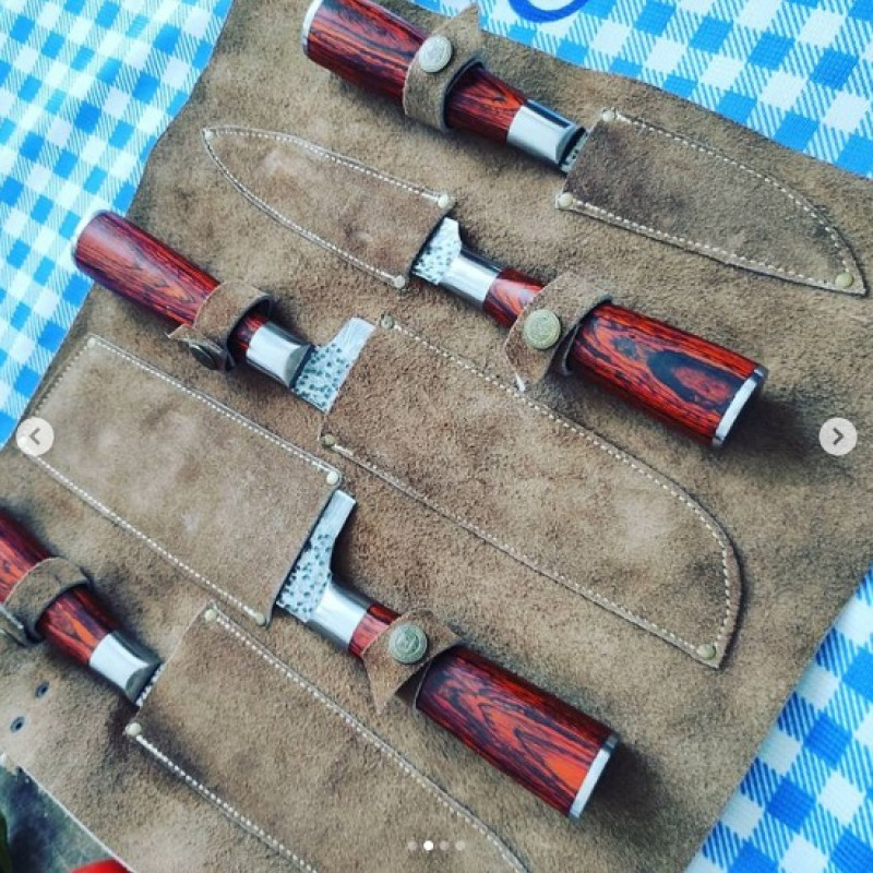 Kızıl Kabzeli Naturel  Şef Bıçak Set